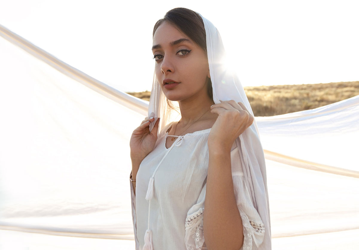 muslim Lebanese bride in white headscarf